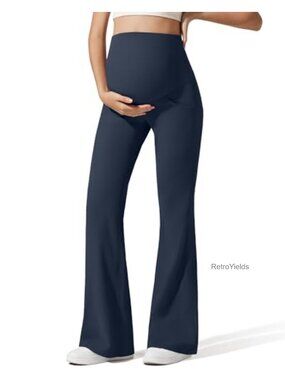 Ribbed Maternity Yoga Flare Leggings Pregnancy Pants Pockets